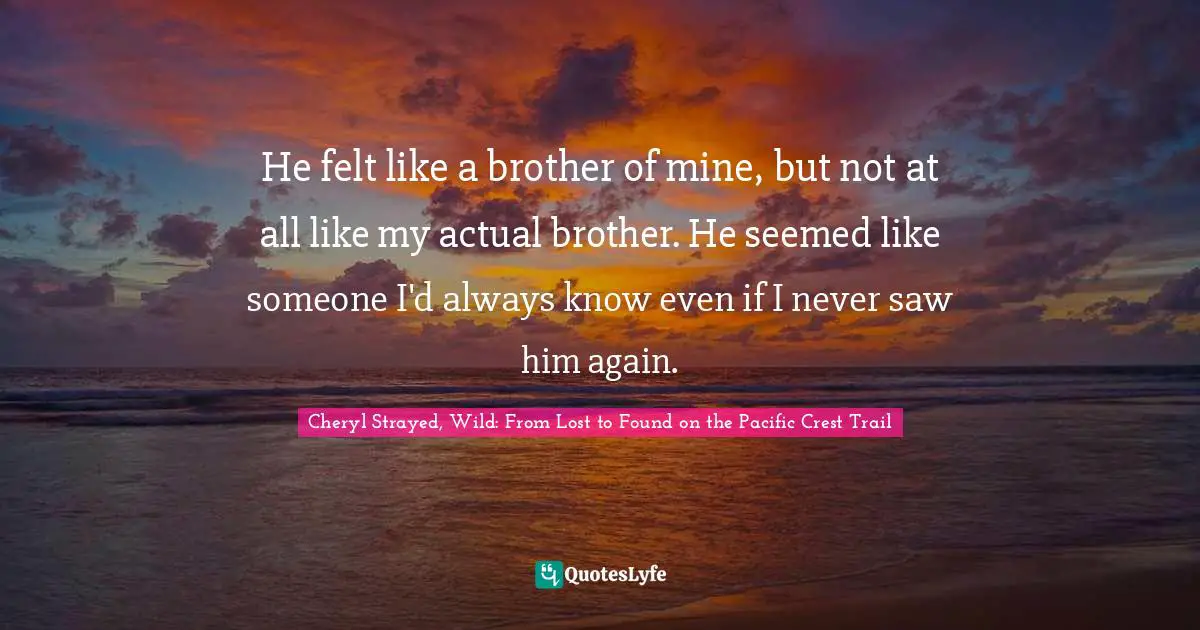 He felt like a brother of mine, but not at all like my actual brother. He seemed like someone I'd always know even if I never saw him again.