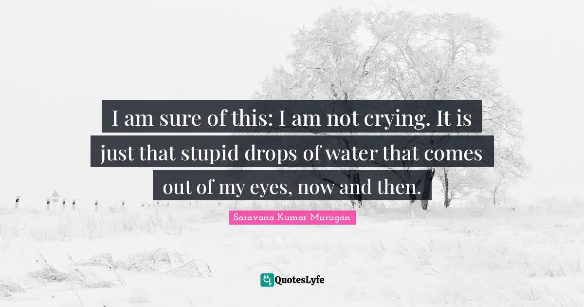I am sure of this: I am not crying. It is just that stupid drops of water that comes out of my eyes, now and then.