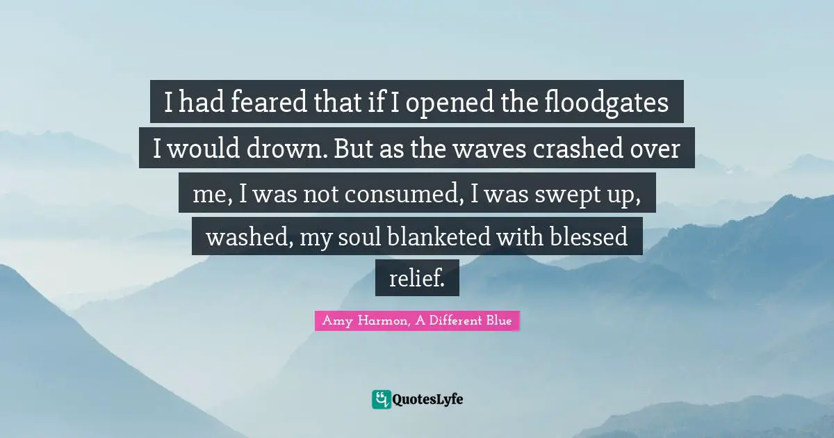I had feared that if I opened the floodgates I would drown. But as the waves crashed over me, I was not consumed, I was swept up, washed, my soul blanketed with blessed relief.