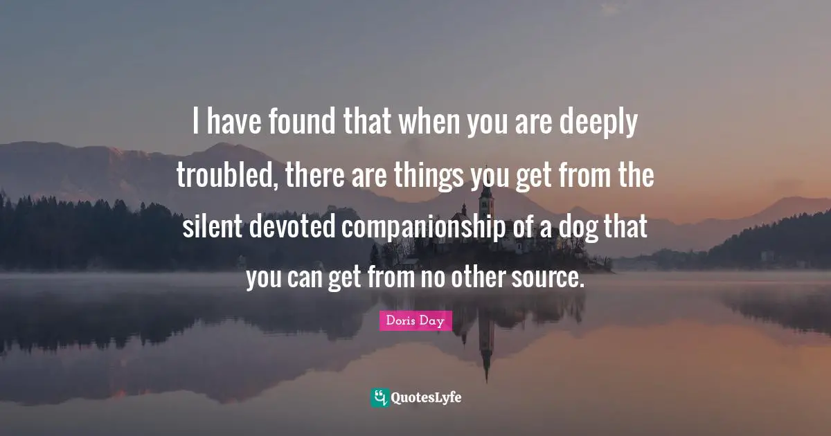 I have found that when you are deeply troubled, there are things you get from the silent devoted companionship of a dog that you can get from no other source.