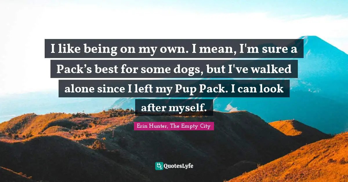 I like being on my own. I mean, I'm sure a Pack’s best for some dogs, but I've walked alone since I left my Pup Pack. I can look after myself.