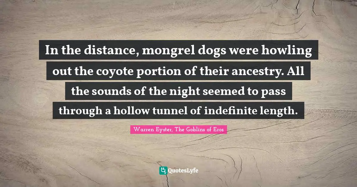 In the distance, mongrel dogs were howling out the coyote portion of their ancestry. All the sounds of the night seemed to pass through a hollow tunnel of indefinite length.