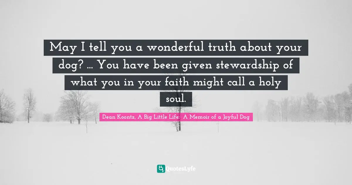 May I tell you a wonderful truth about your dog? ... You have been given stewardship of what you in your faith might call a holy soul.