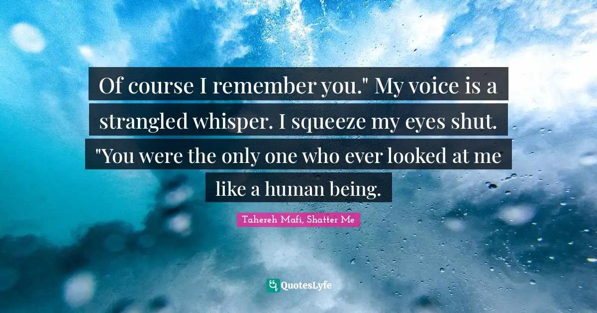 Of course I remember you." My voice is a strangled whisper. I squeeze my eyes shut. "You were the only one who ever looked at me like a human being.
