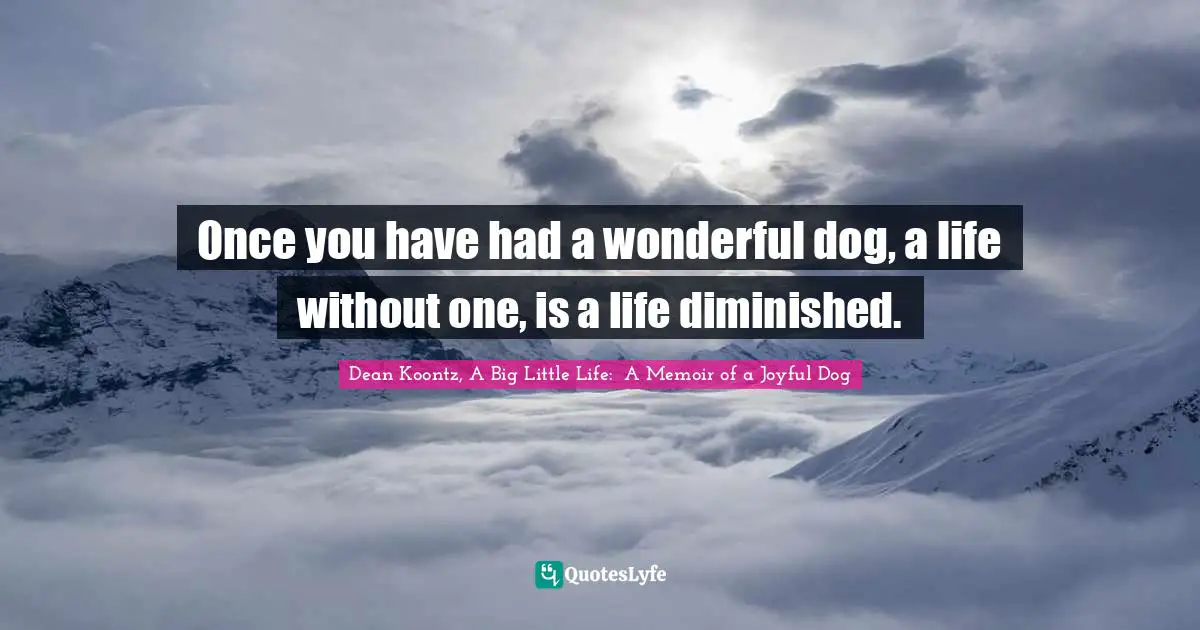 Dean Koontz Quotes: "Once you have had a wonderful dog, a life without one, is a life diminished."