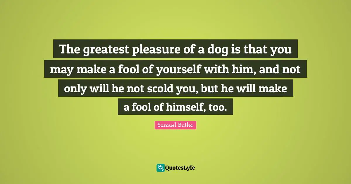 The greatest pleasure of a dog is that you may make a fool of yourself with him, and not only will he not scold you, but he will make a fool of himself, too.