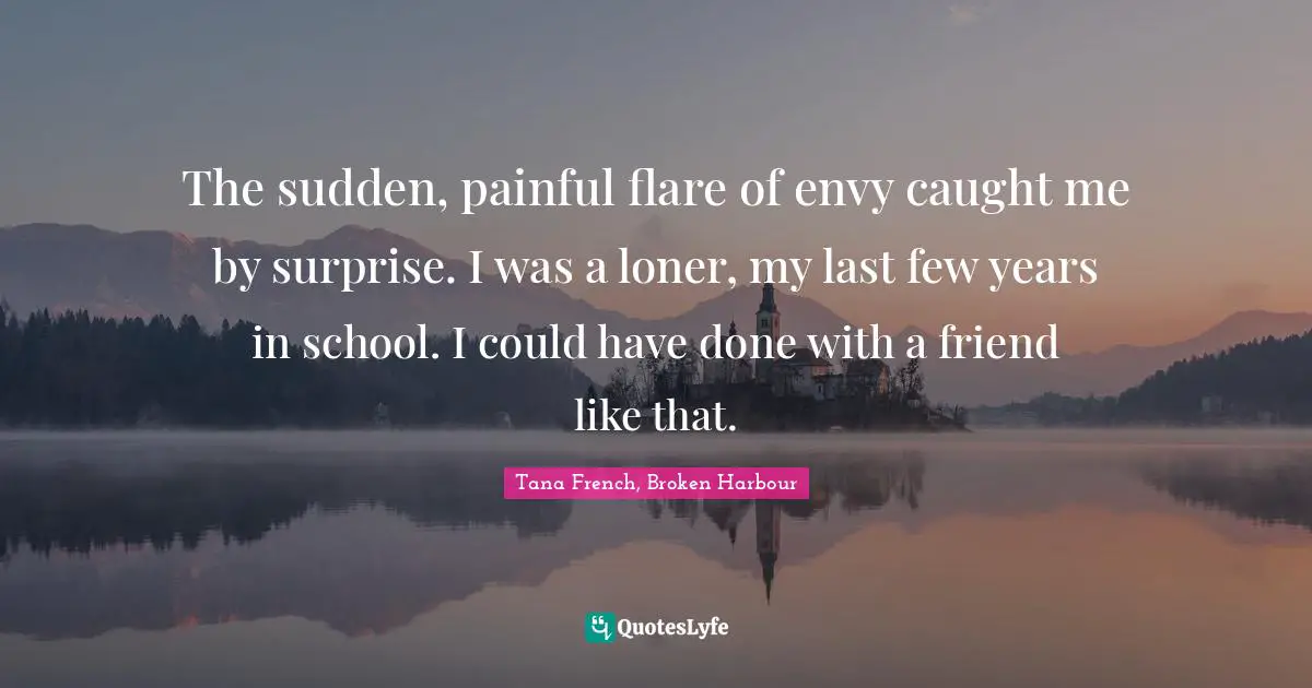 Tana French, Broken Harbour Quotes: "The sudden, painful flare of envy caught me by surprise. I was a loner, my last few years in school. I could have done with a friend like that."