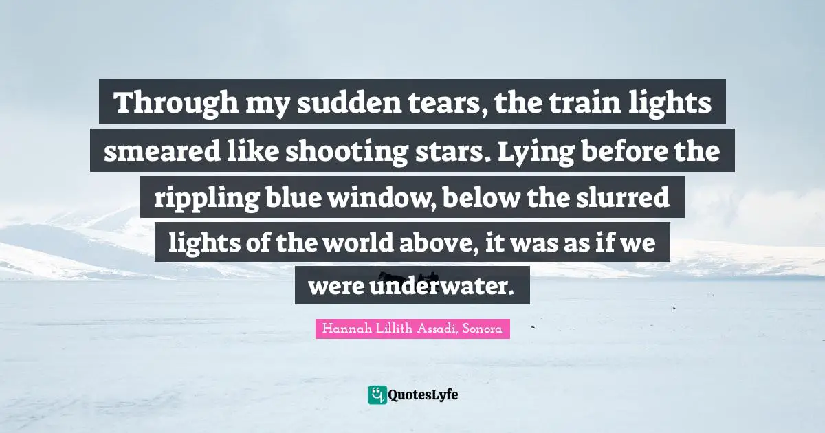 Through my sudden tears, the train lights smeared like shooting stars. Lying before the rippling blue window, below the slurred lights of the world above, it was as if we were underwater.