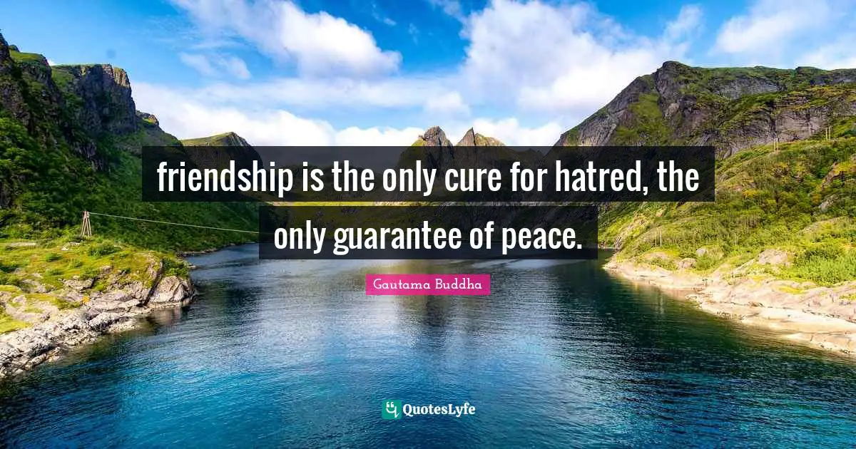 Gautama Buddha Quotes: friendship is the only cure for hatred, the only guarantee of peace.