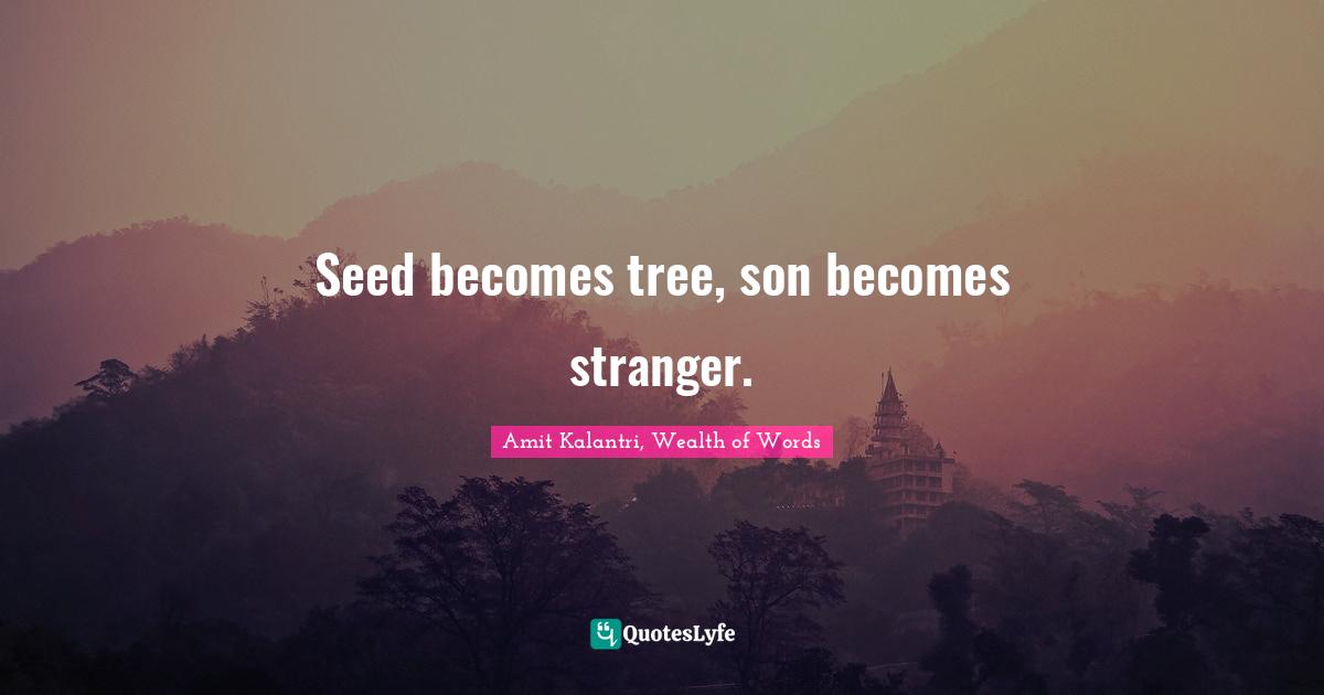 Amit Kalantri, Wealth of Words Quotes: Seed becomes tree, son becomes stranger.