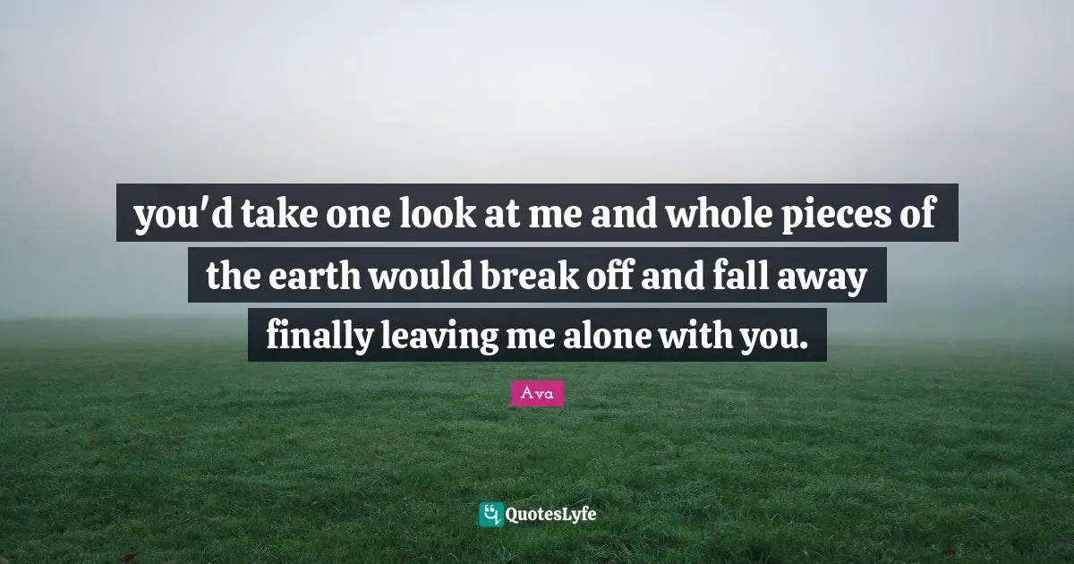 you'd take one look at me and whole pieces of the earth would break off and fall away finally leaving me alone with you.