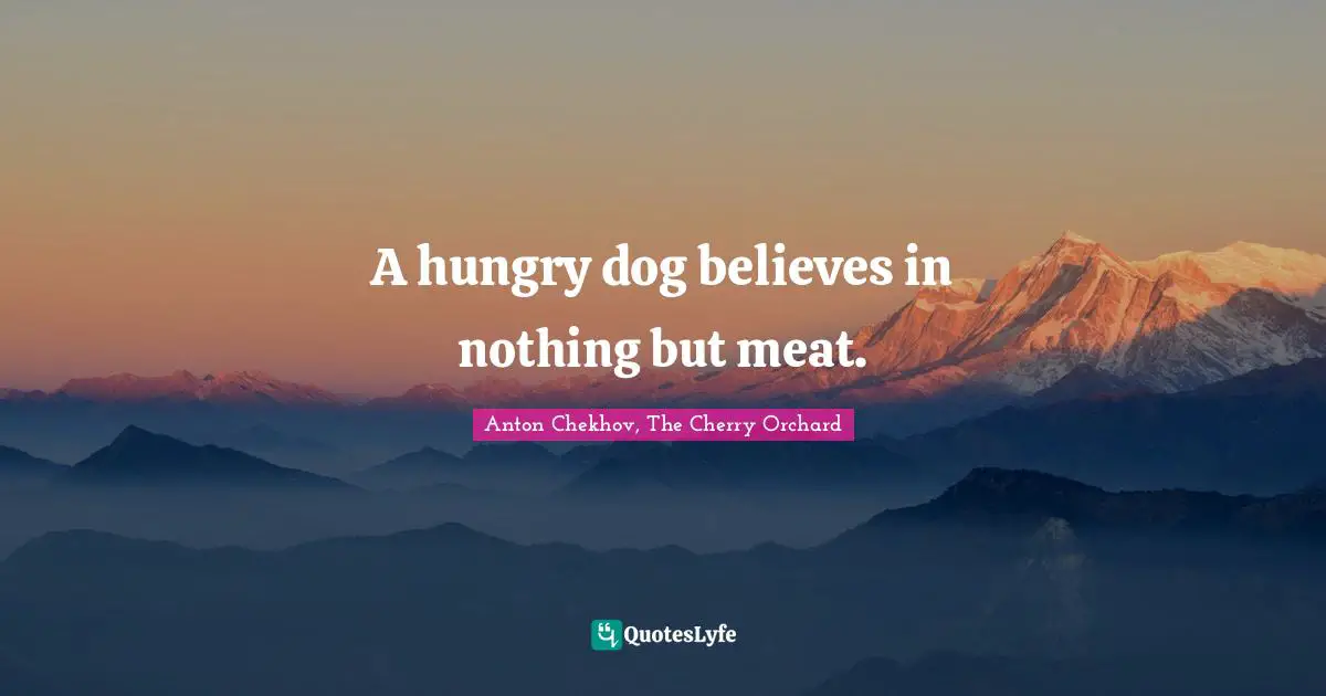 A hungry dog believes in nothing but meat.