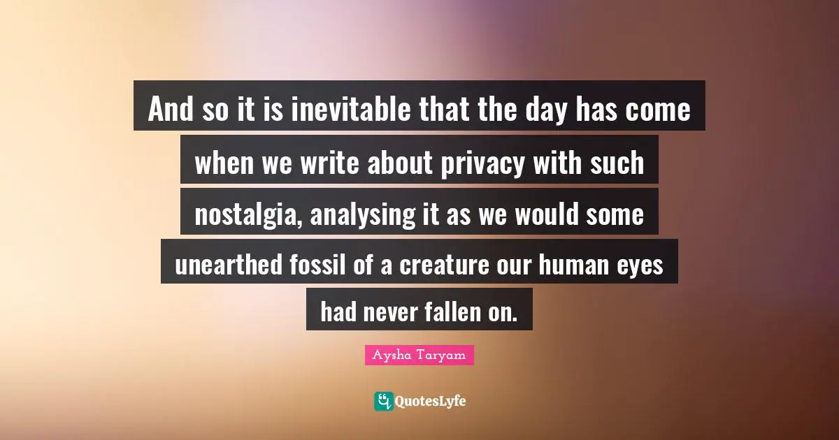 And so it is inevitable that the day has come when we write about privacy with such nostalgia, analysing it as we would some unearthed fossil of a creature our human eyes had never fallen on.