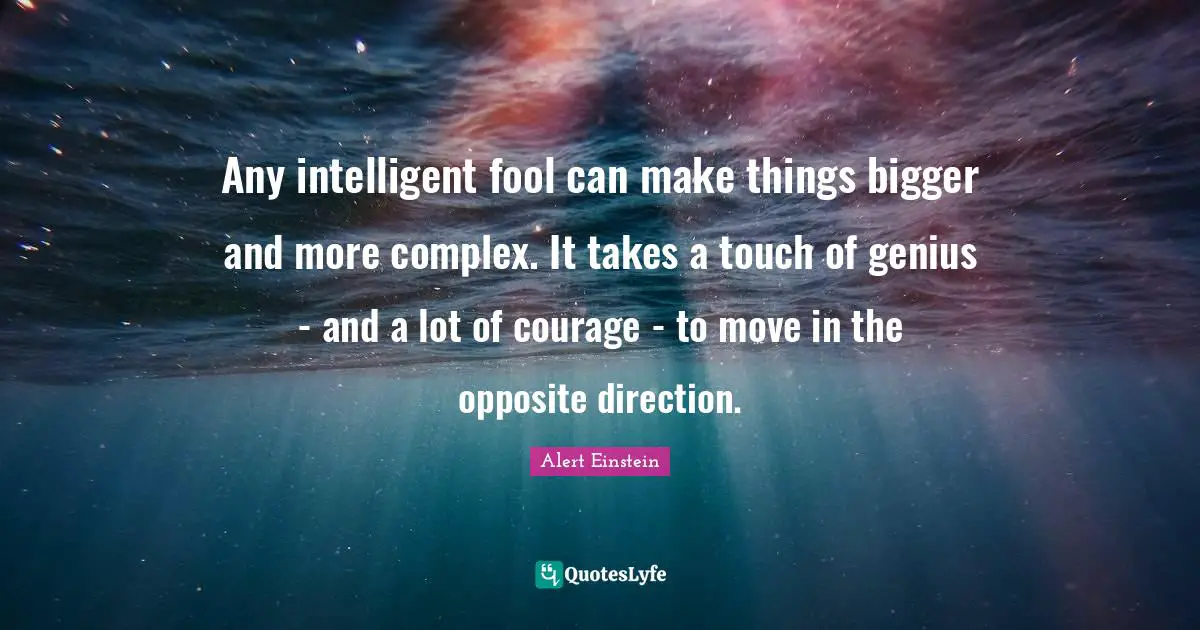 Any intelligent fool can make things bigger and more complex. It takes a touch of genius - and a lot of courage - to move in the opposite direction.