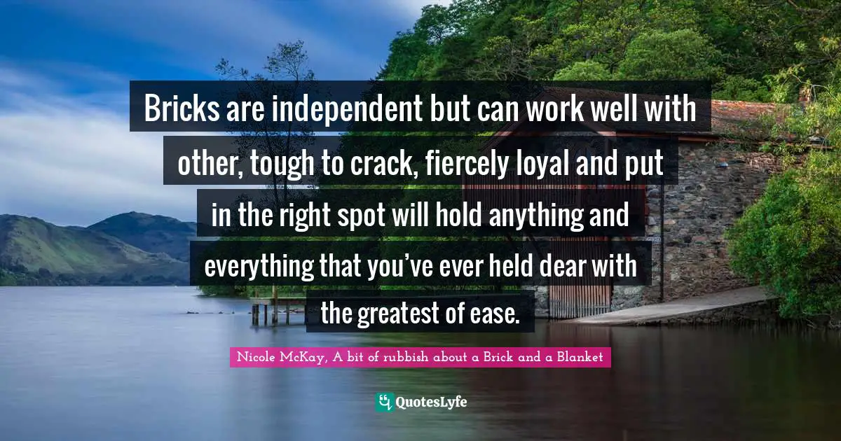 Bricks are independent but can work well with other, tough to crack, fiercely loyal and put in the right spot will hold anything and everything that you’ve ever held dear with the greatest of ease.