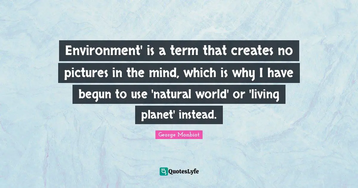 Environment' is a term that creates no pictures in the mind, which is why I have begun to use 'natural world' or 'living planet' instead.