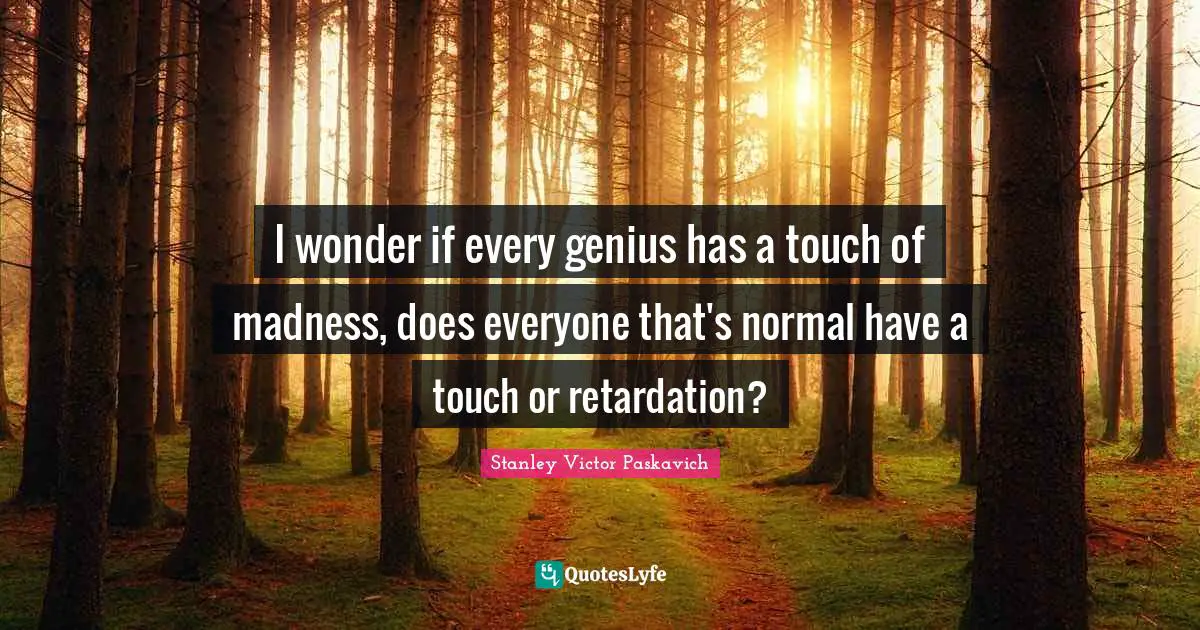 I wonder if every genius has a touch of madness, does everyone that's normal have a touch or retardation?