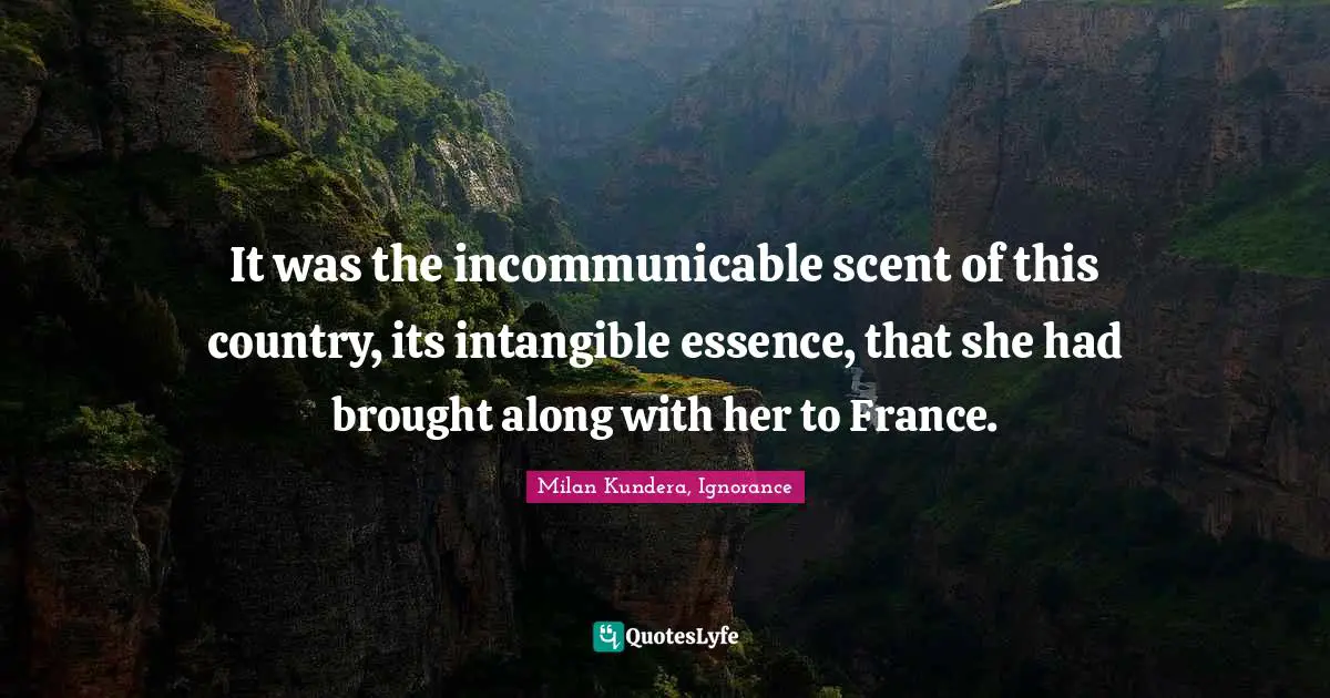It was the incommunicable scent of this country, its intangible essence, that she had brought along with her to France.