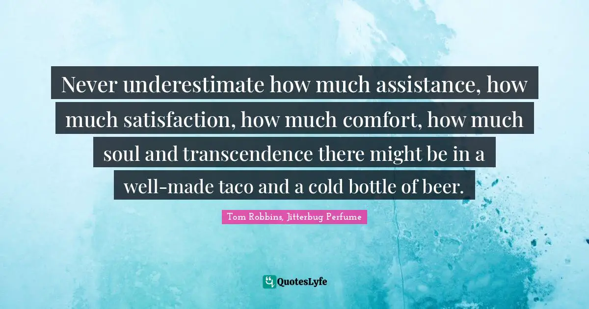 Never underestimate how much assistance, how much satisfaction, how much comfort, how much soul and transcendence there might be in a well-made taco and a cold bottle of beer.