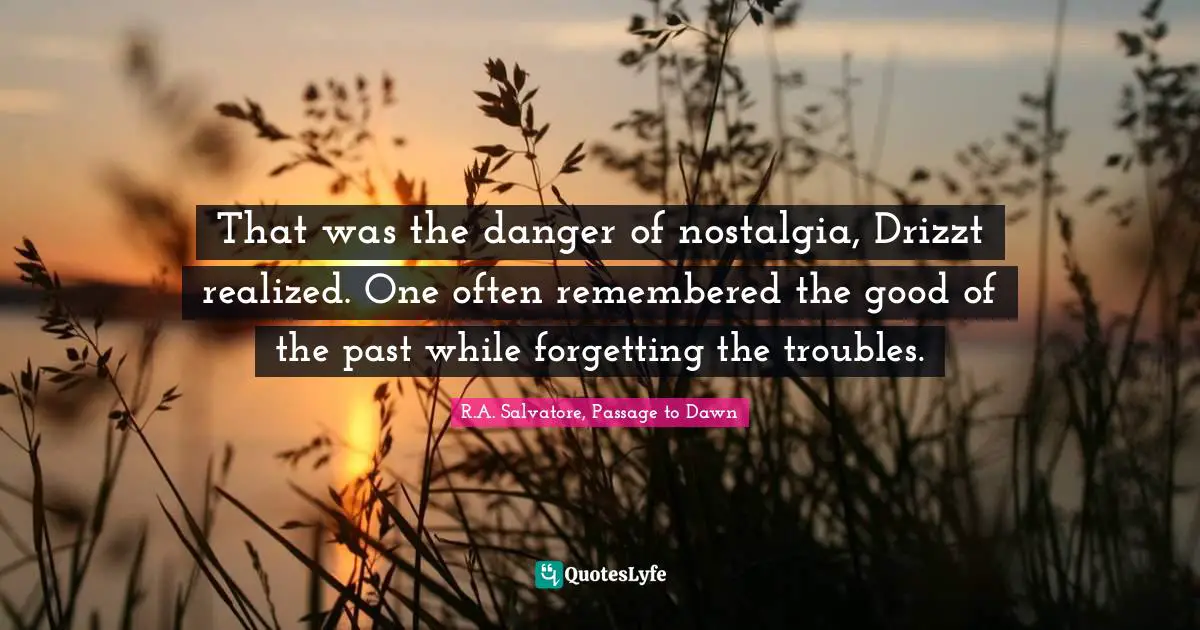 That was the danger of nostalgia, Drizzt realized. One often remembered the good of the past while forgetting the troubles.
