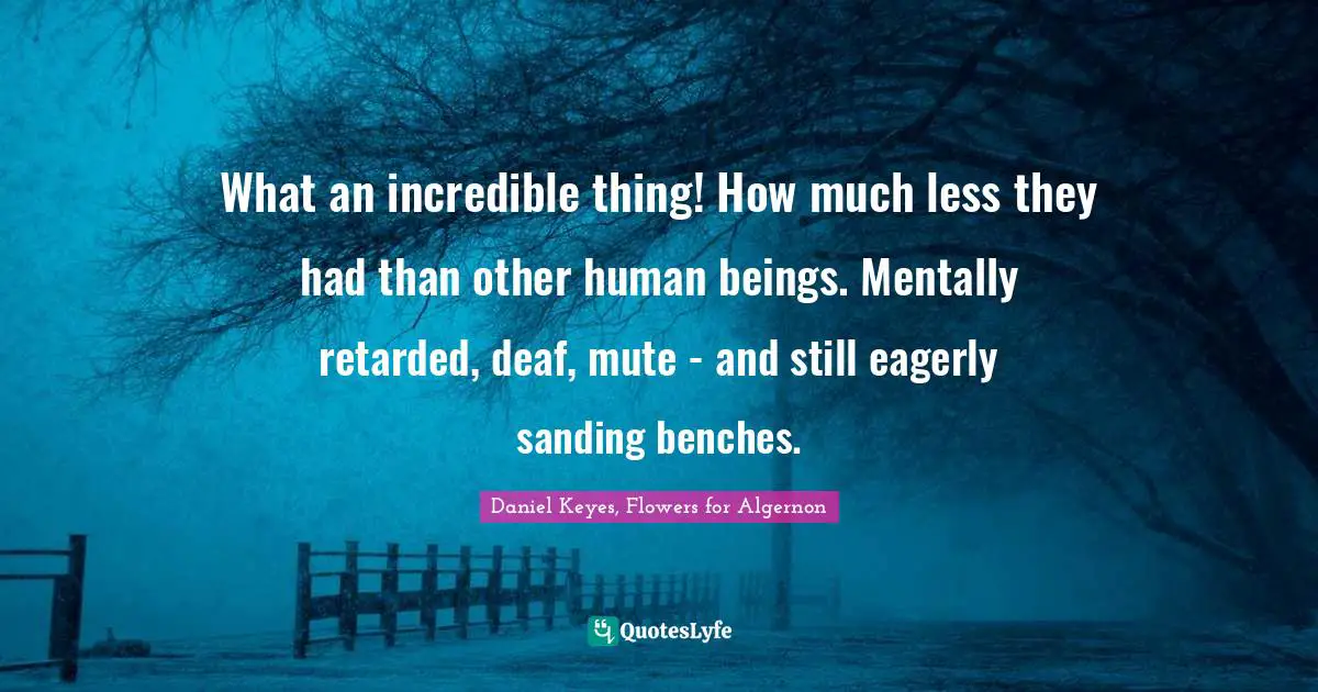 What an incredible thing! How much less they had than other human beings. Mentally retarded, deaf, mute - and still eagerly sanding benches.