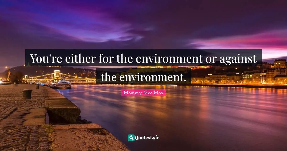 Mommy Moo Moo Quotes: "You're either for the environment or against the environment."