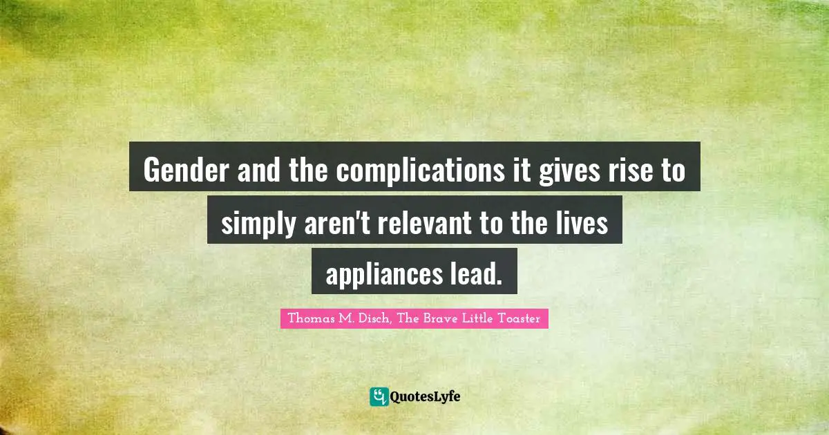 Gender and the complications it gives rise to simply aren't relevant to the lives appliances lead.