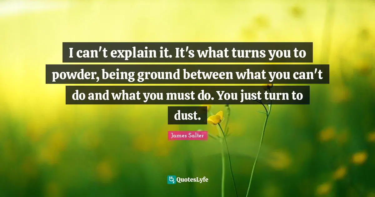 I can't explain it. It's what turns you to powder, being ground between what you can't do and what you must do. You just turn to dust.