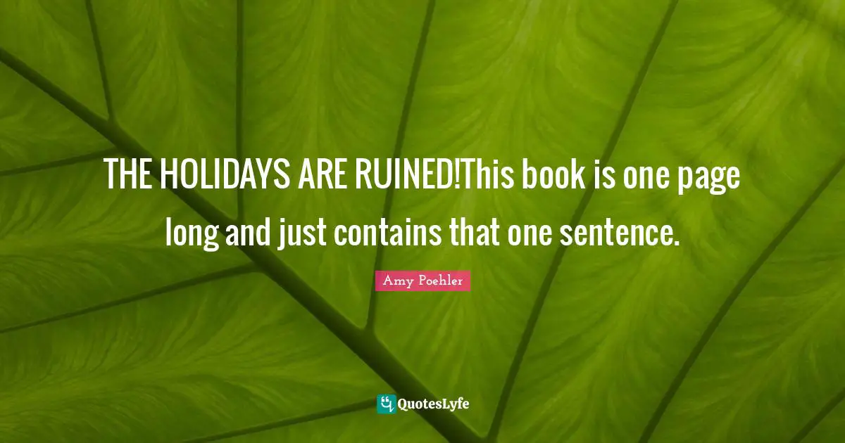 THE HOLIDAYS ARE RUINED!This book is one page long and just contains that one sentence.