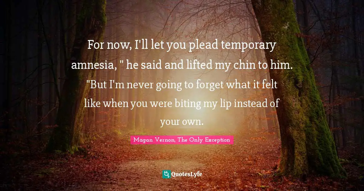 Magan Vernon, The Only Exception Quotes: For now, I'll let you plead temporary amnesia, 