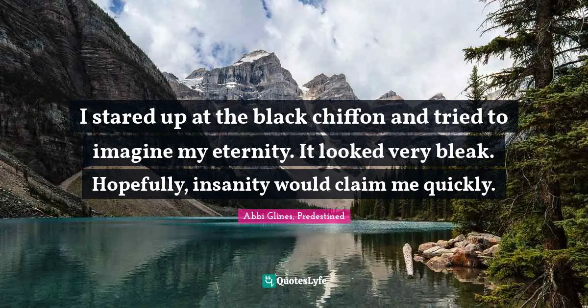 I stared up at the black chiffon and tried to imagine my eternity. It looked very bleak. Hopefully, insanity would claim me quickly.