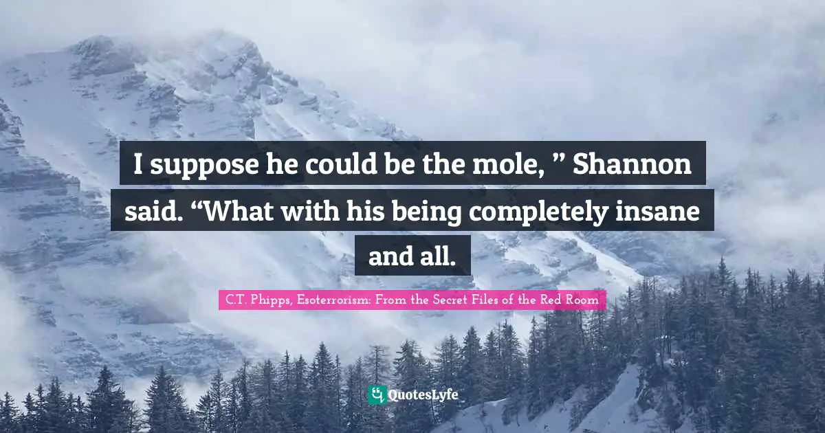 I suppose he could be the mole, ” Shannon said. “What with his being completely insane and all.