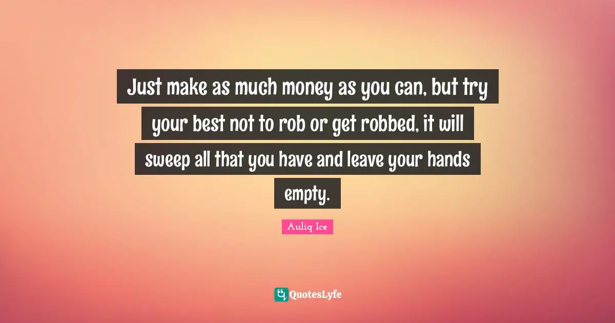 Auliq Ice Quotes: Just make as much money as you can, but try your best not to rob or get robbed, it will sweep all that you have and leave your hands empty.