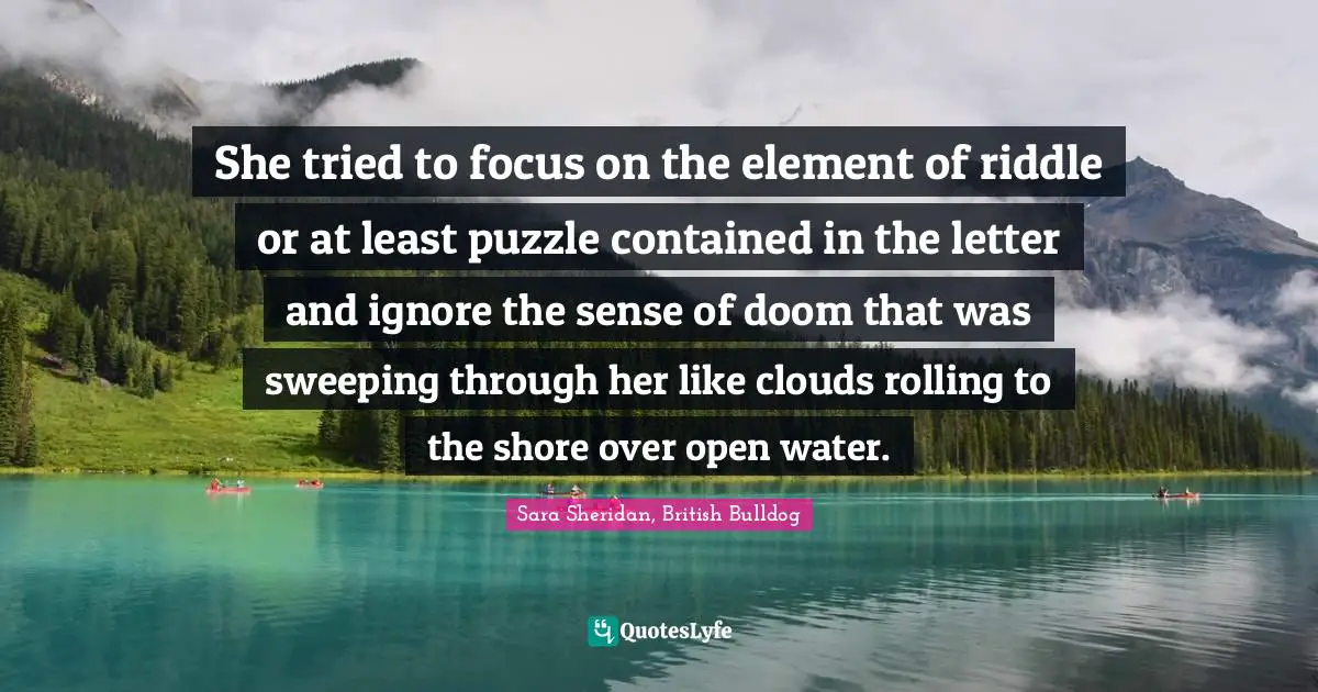 She tried to focus on the element of riddle or at least puzzle contained in the letter and ignore the sense of doom that was sweeping through her like clouds rolling to the shore over open water.