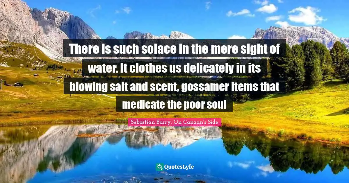SebastiAn Quotes: "There is such solace in the mere sight of water. It clothes us delicately in its blowing salt and scent, gossamer items that medicate the poor soul"