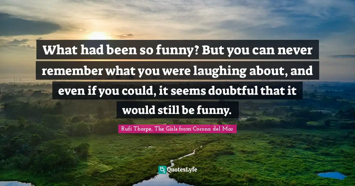 What had been so funny? But you can never remember what you were laughing about, and even if you could, it seems doubtful that it would still be funny.