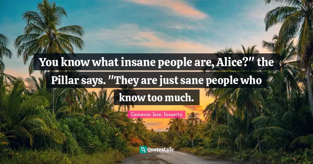 You know what insane people are, Alice?" the Pillar says. "They are just sane people who know too much.