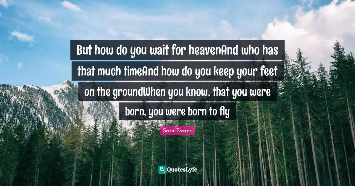 But how do you wait for heavenAnd who has that much timeAnd how do you keep your feet on the groundWhen you know, that you were born, you were born to fly