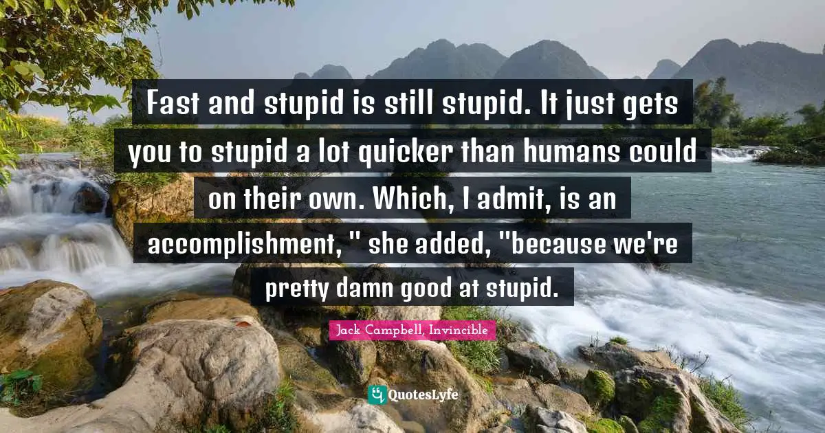 Fast and stupid is still stupid. It just gets you to stupid a lot quicker than humans could on their own. Which, I admit, is an accomplishment, " she added, "because we're pretty damn good at stupid.