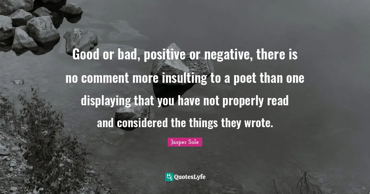 Good or bad, positive or negative, there is no comment more insulting to a poet than one displaying that you have not properly read and considered the things they wrote.