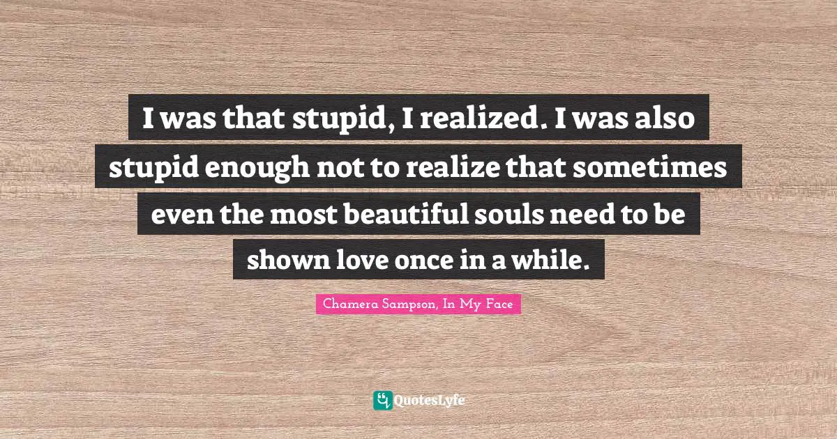 I was that stupid, I realized. I was also stupid enough not to realize that sometimes even the most beautiful souls need to be shown love once in a while.