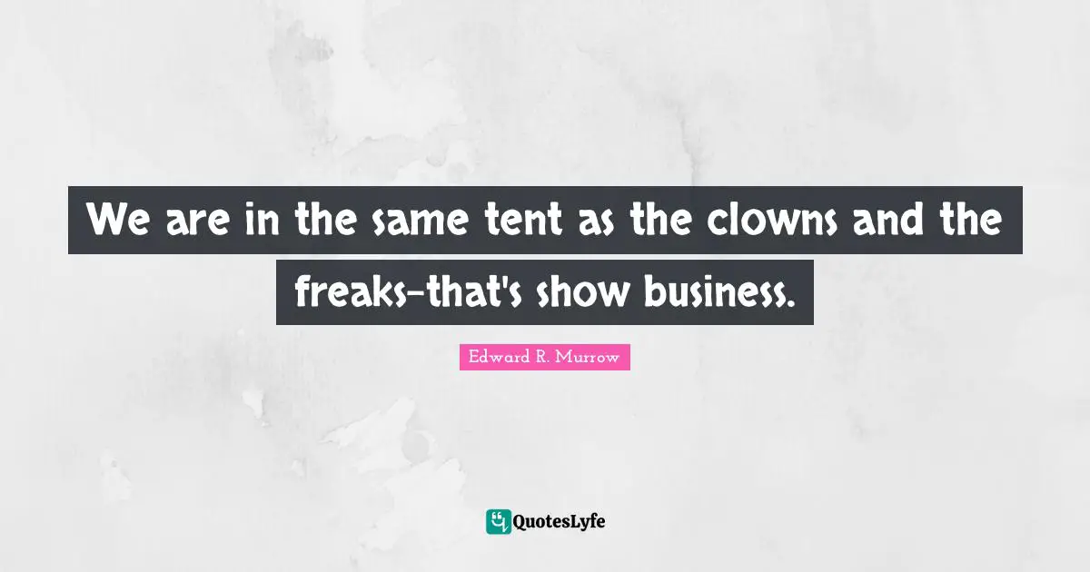 We are in the same tent as the clowns and the freaks-that's show business.