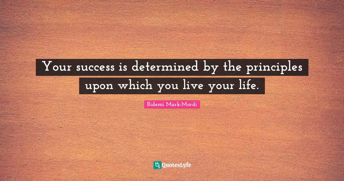 Bidemi Mark-Mordi Quotes: "Your success is determined by the principles upon which you live your life."