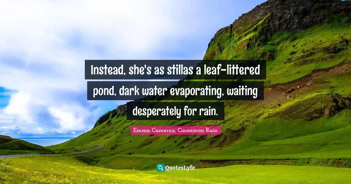 Instead, she's as stillas a leaf-littered pond, dark water evaporating, waiting desperately for rain.