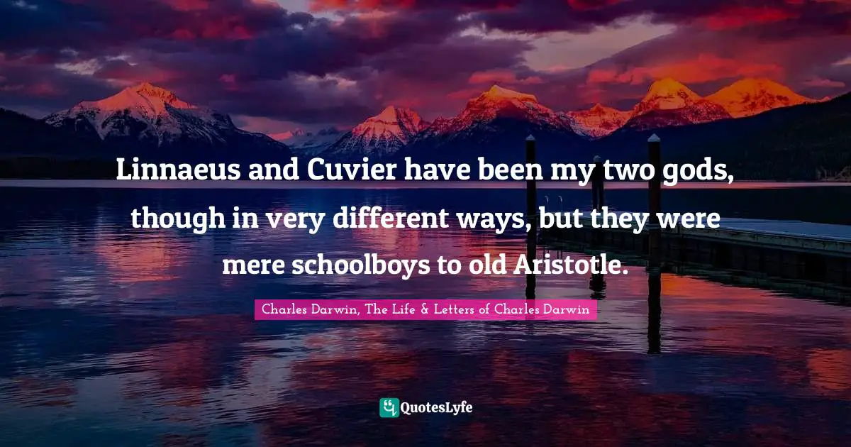 Charles Darwin Quotes: "Linnaeus and Cuvier have been my two gods, though in very different ways, but they were mere schoolboys to old Aristotle."