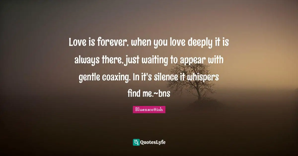 Love is forever, when you love deeply it is always there, just waiting to appear with gentle coaxing. In it's silence it whispers find me.~bns