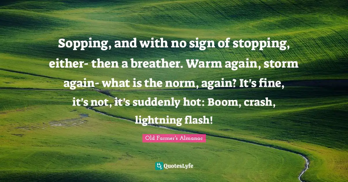 Sopping, and with no sign of stopping, either- then a breather. Warm again, storm again- what is the norm, again? It's fine, it's not, it's suddenly hot: Boom, crash, lightning flash!