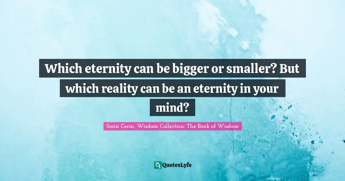 Sorin Cerin, Wisdom Collection: The Book Of Wisdom Quotes: "Which eternity can be bigger or smaller? But which reality can be an eternity in your mind?"
