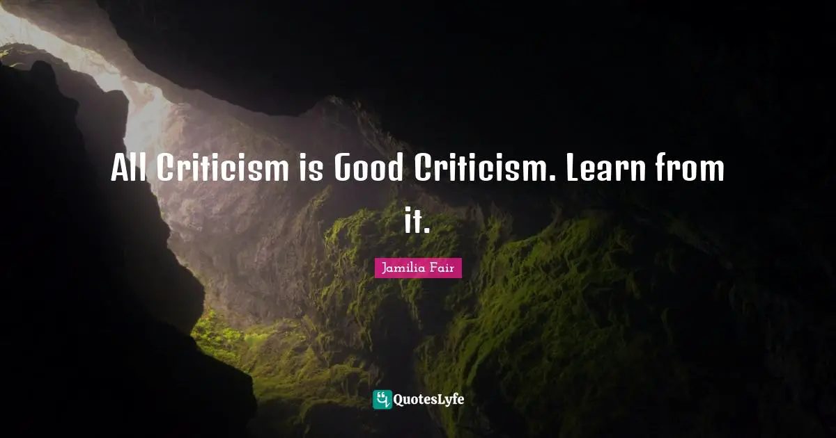 All Criticism is Good Criticism. Learn from it.