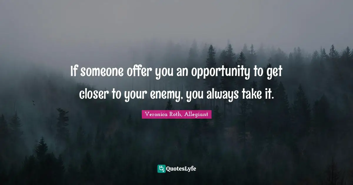 If someone offer you an opportunity to get closer to your enemy, you always take it.